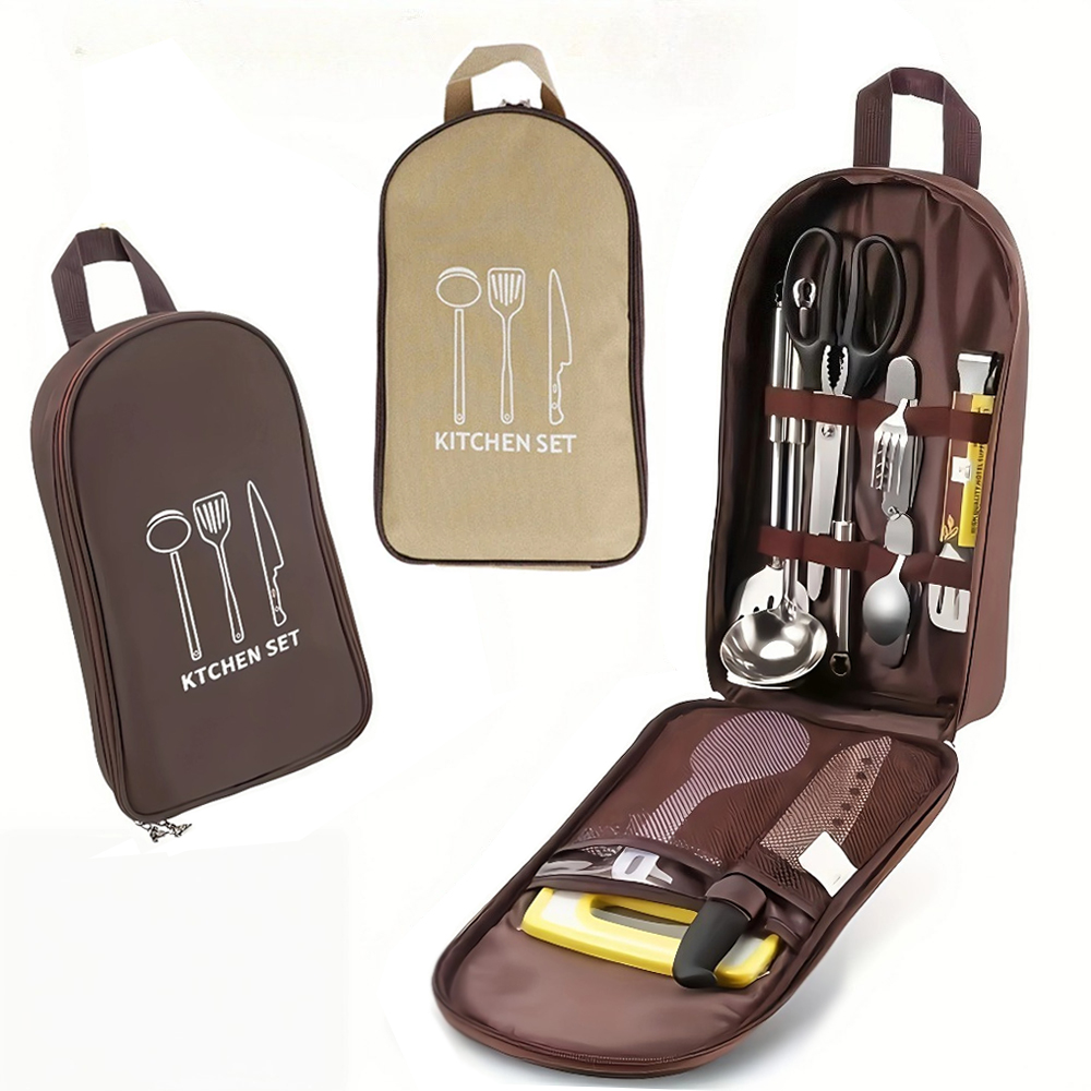 Camping Cooking Utensil Bag - ポータブルアウトドアクックバッグ キャンプ収納バッグ ポータブルトラベル用品バッグ ピクニックバッグ 調理器具オーガナイザー (食器なし)
