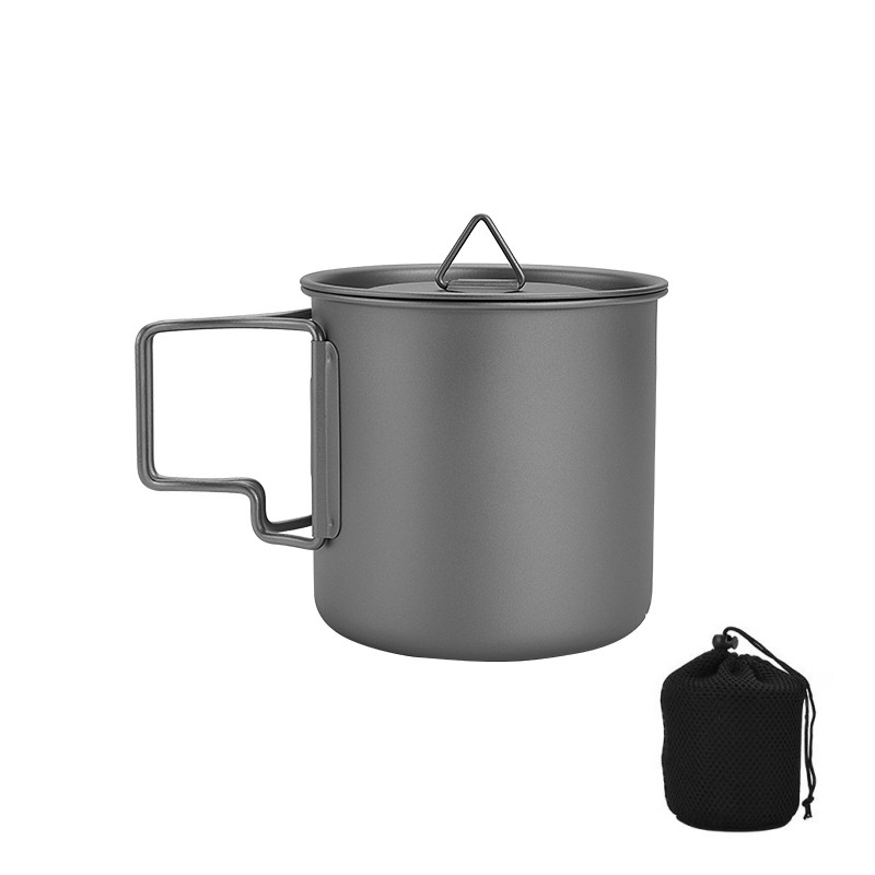 Camping Cooking Hardware - 折りたたみハンドル付きチタン製キャンプマグ 軽量ポータブルアウトドアカップ クッキングセット ハイキング旅行用調理器具