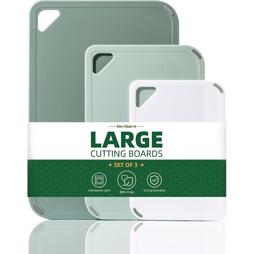 Camping Cooking Set Large - プラスチック製まな板3枚セット - まな板、大小のカッティングボード、滑り止め、調理用、キャンプ用、食器洗い機対応、リバーシブル