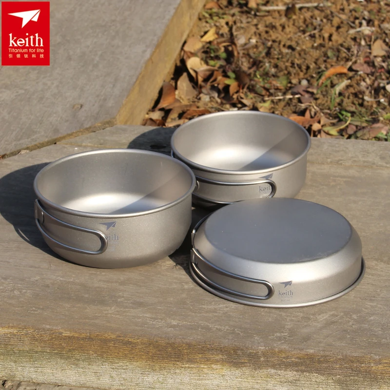 Camping Cooking Set Large - キース 3 個チタン調理器具パンボウルセット折りたたみハンドルクックセット屋外旅行狩猟キャンプ調理セット Ti6053