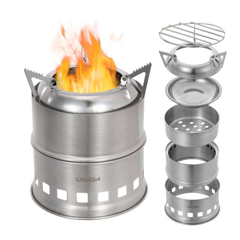 Camping Cooking Windshield - Lixada-ステンレス鋼の薪ストーブ,アルコールバーナー,屋外調理,ピクニック,キャンプ,旅行