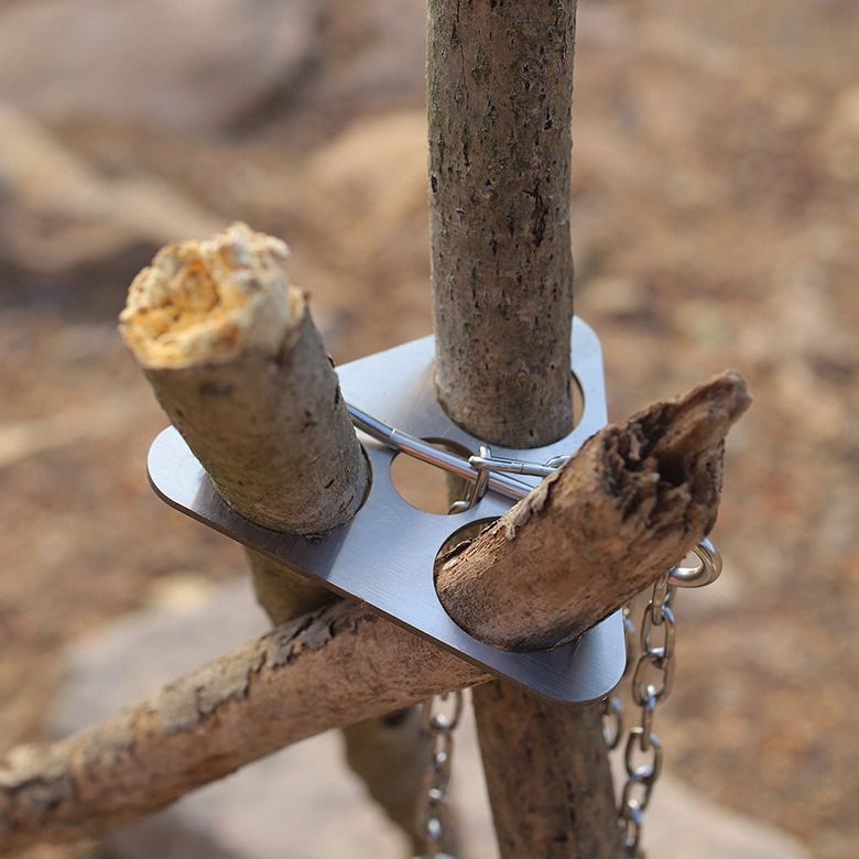 Camping Cooking Hardware - ステンレス製キャンプ用三脚ポータブル着脱式焚き火用吊り下げラック、アウトドアBBQキャンプファイヤーポット調理セット用