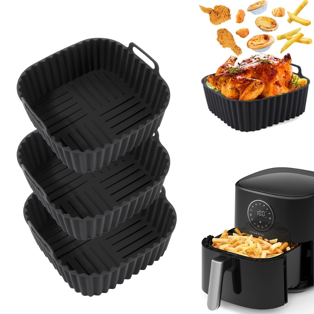 Camping Cooking Mat - エアフライヤーシリコンライナー 正方形 再利用可能 ノンスティックバスケットマット 4-7QT エアフライヤーオーブン