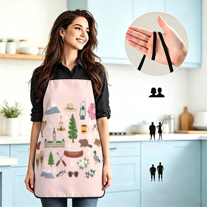 Japan Camping Cooking - 1PC【エプロン】2Dフラット効果、アウトドアキャンプモチーフがプリントされています、再利用可能、家庭のキッチンでの調理、屋外パティオでのバーベキューに最適です。