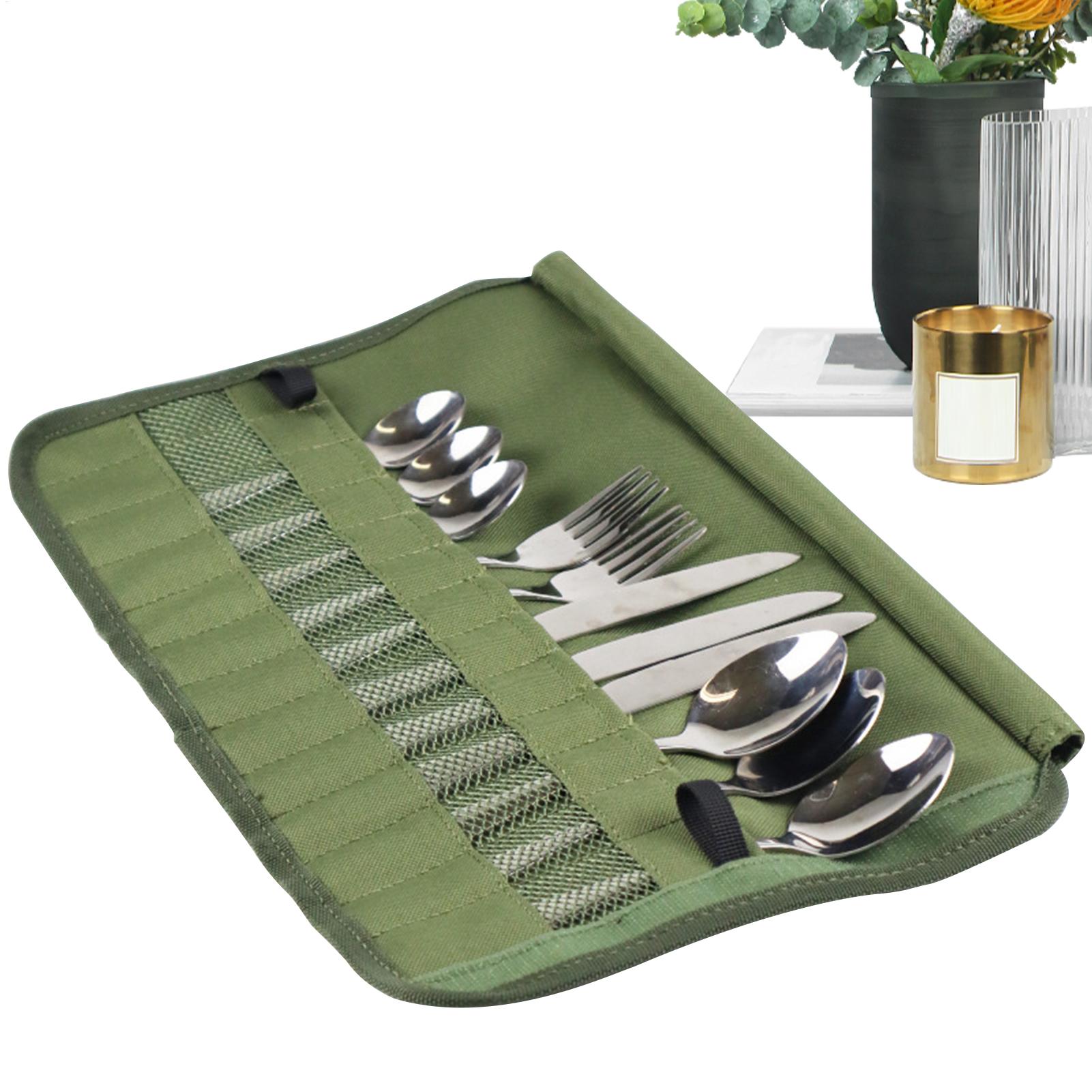 Camping Cooking Utensil Bag - キャンプ食器ロールバッグキャンプ旅行調理器具オーガナイザー多機能カトラリーポーチホルダーフォークスプーン箸