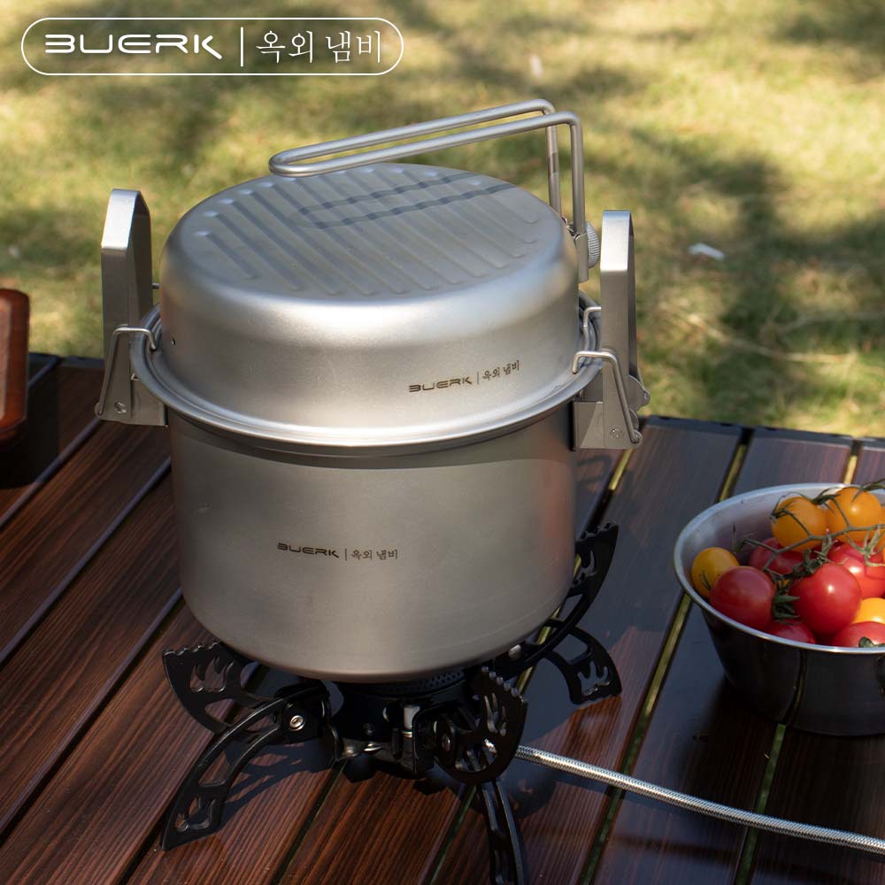 Camping Cooking Set Large - BUERK キャンプクッキングポット多機能 304 ステンレス鋼蒸し器スープポットフライパンセット屋外マイクロ圧力調理器具