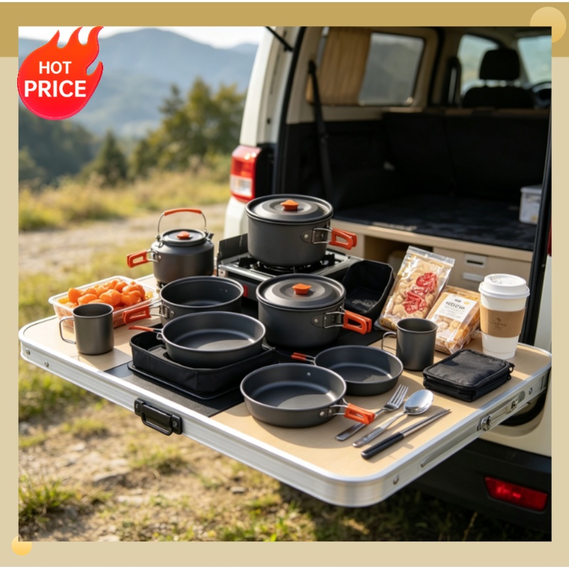 Camping Cooking Ware Set - キャンプ用調理セット キャンプ用調理器具 旅行用食器 アウトドアピクニックセット ティーポット 2～3人用