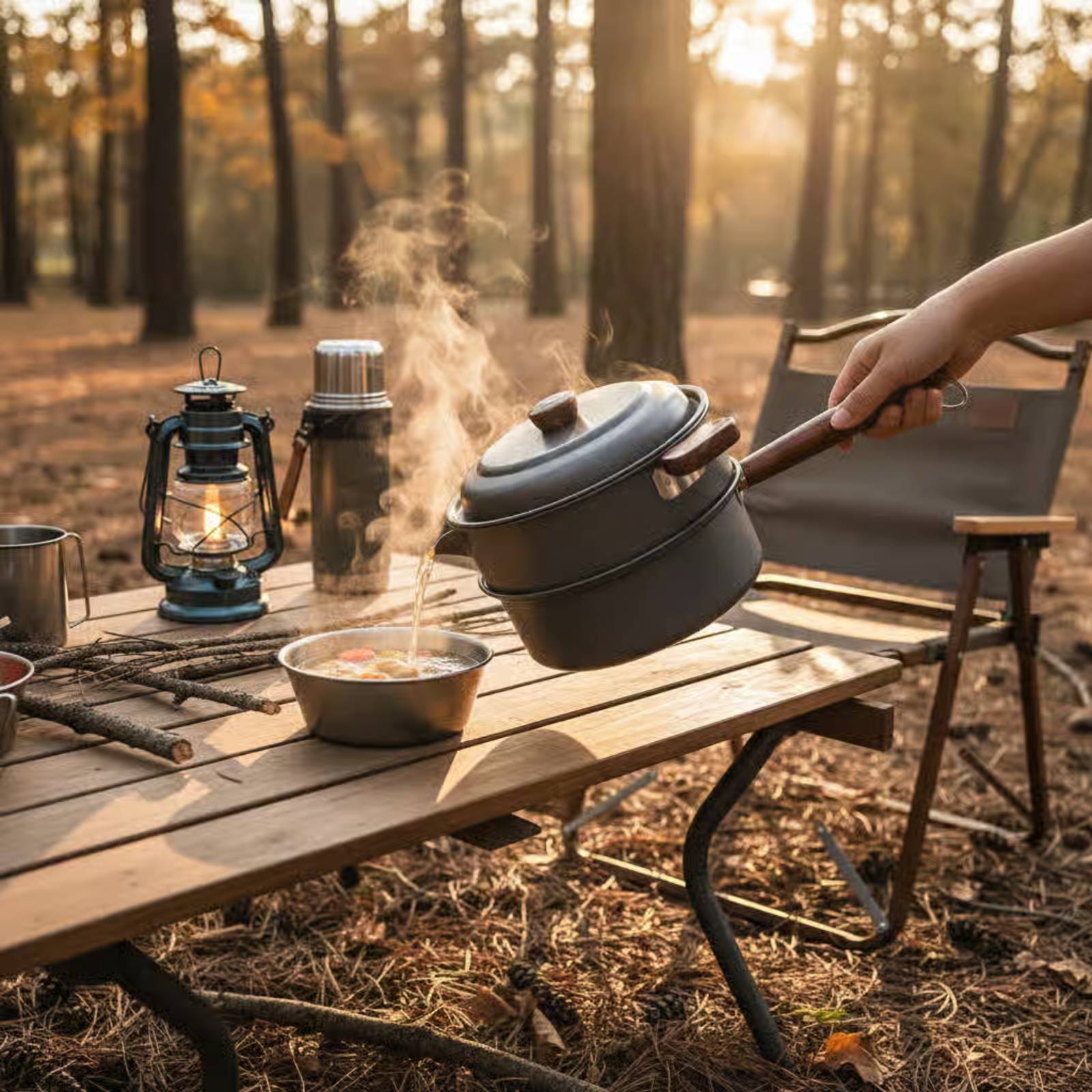 Nesting Camping Cooking Set - 3 L 3L 屋外調理鍋 軽量キャンプ蒸し器ポット ポータブル屋外調理キット