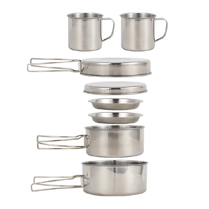 8個/セット キャンプ調理器具セット ステンレス製調理鍋とフ - Camping Cooking Set Large のレビューと価格