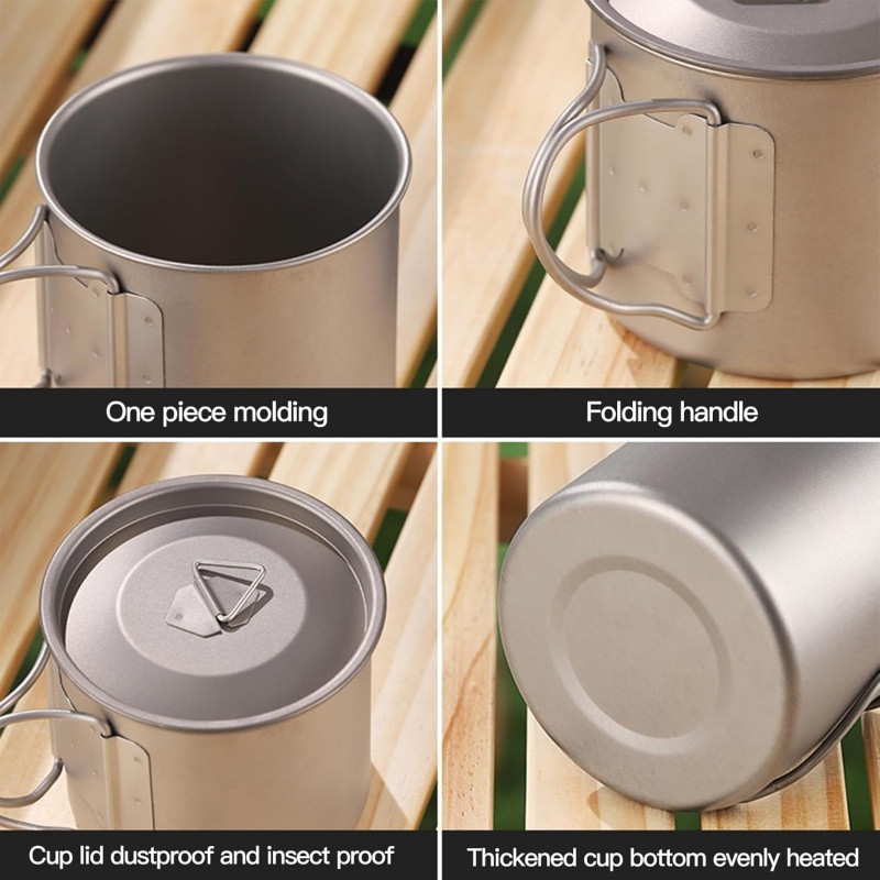 折りたたみハンドル付きチタン製キャンプマグ 軽量ポータブルア - Camping Cooking Hardware のレビューと価格
