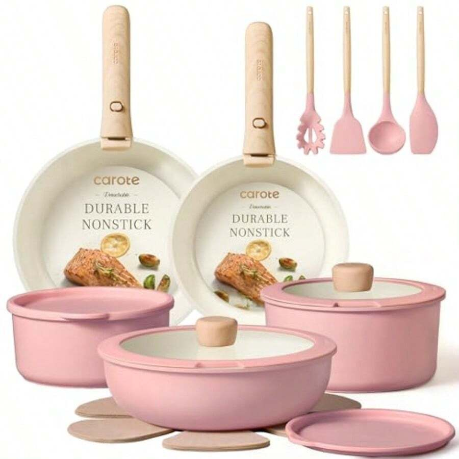 19点セット ノンスティック鍋フライパンセット、着脱式ハンド - Camping Cooking Set Detachable Handle のレビューと価格