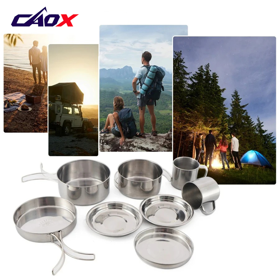 CAOX 8個セット キャンプ用調理器具セット ステンレス製 - Camping Cooking Set Large のレビューと価格