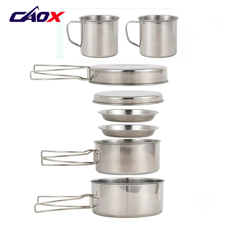 CAOX 8個セット キャンプ用調理器具セット ステンレス製 - Camping Cooking Set Large のレビューと価格