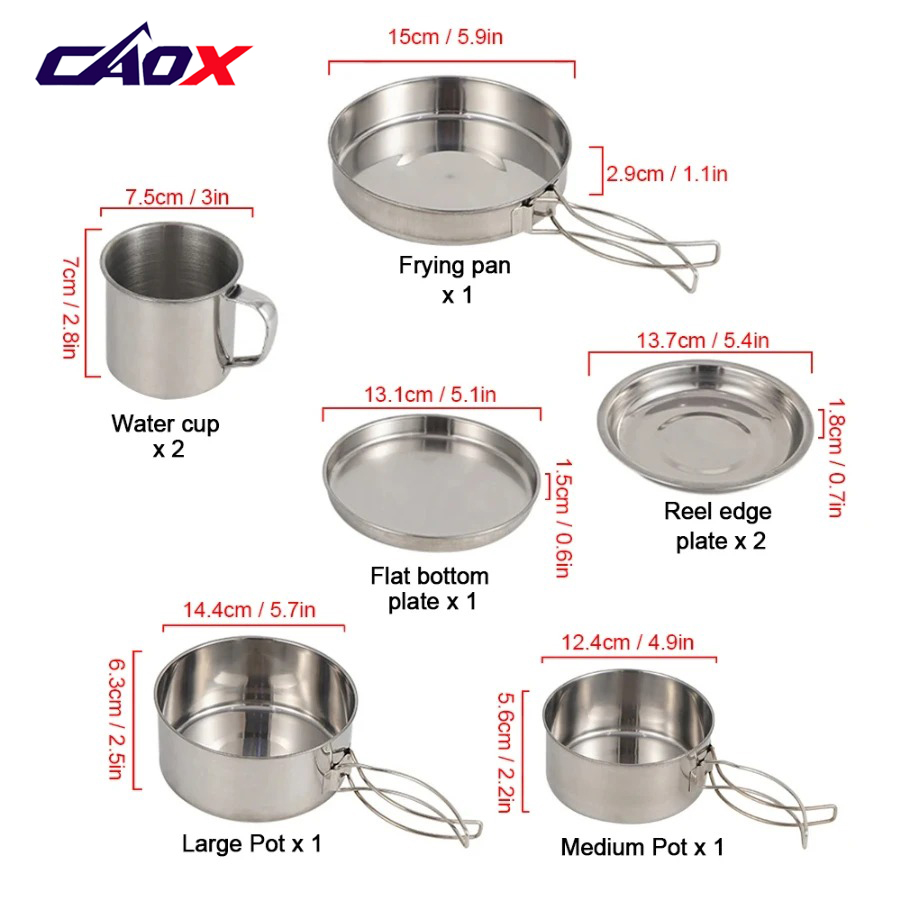 CAOX 8個セット キャンプ用調理器具セット ステンレス製 - Camping Cooking Set Large のレビューと価格