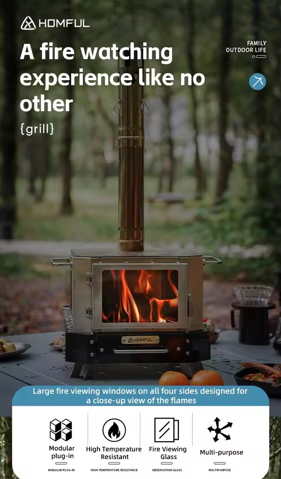 HOMFUL ポータブル薪ストーブ 家庭用暖房 薪焚き式 ポ - Camping Cooking Windshield のレビューと価格