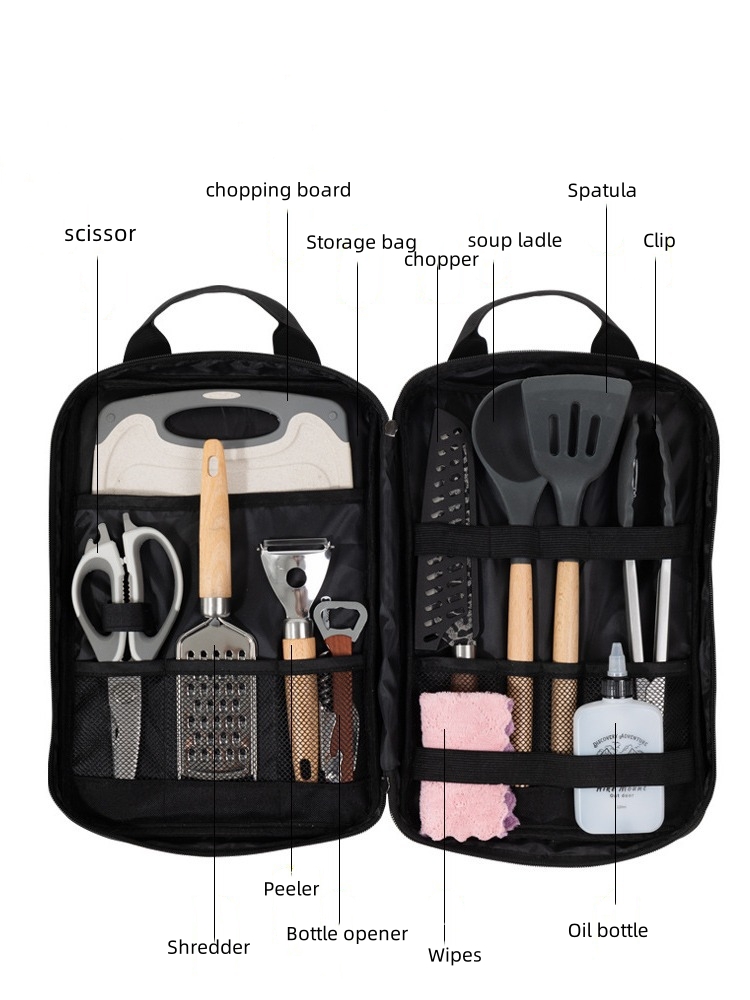 キャンプ用調理器具アクセサリーセット、12個入りポータブル調 - Camping Cooking Utensil Bag のレビューと価格