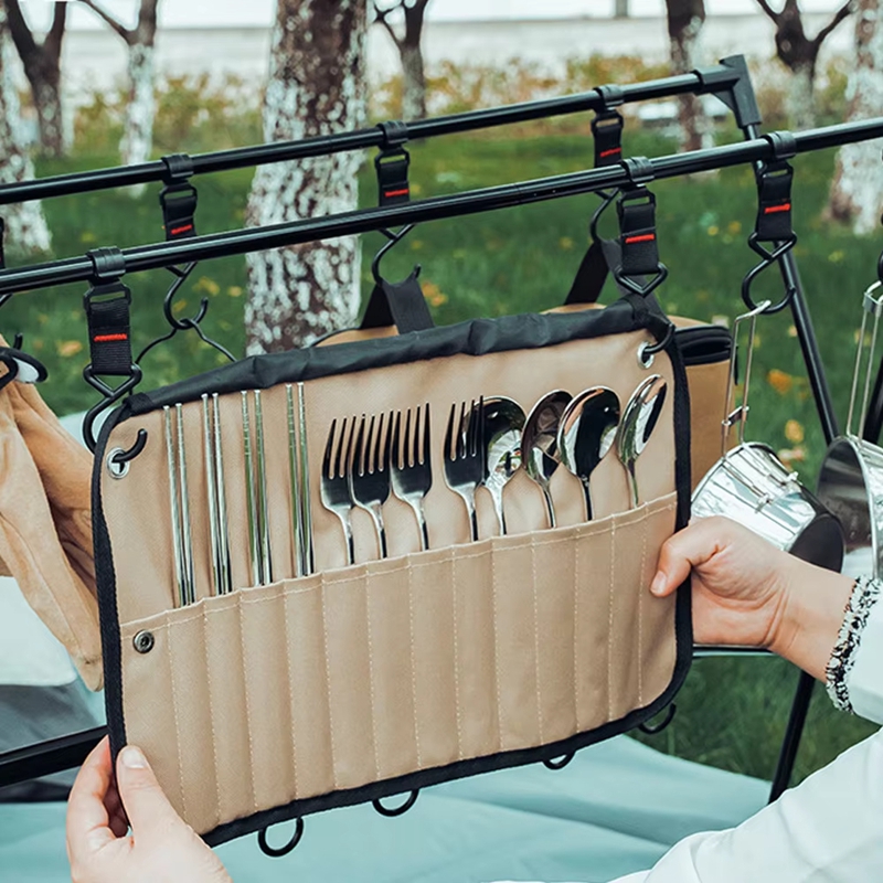 ポータブル屋外食器収納袋ステンレス鋼食器吊り下げバッグ旅行収 - Camping Cooking Utensil Bag のレビューと価格