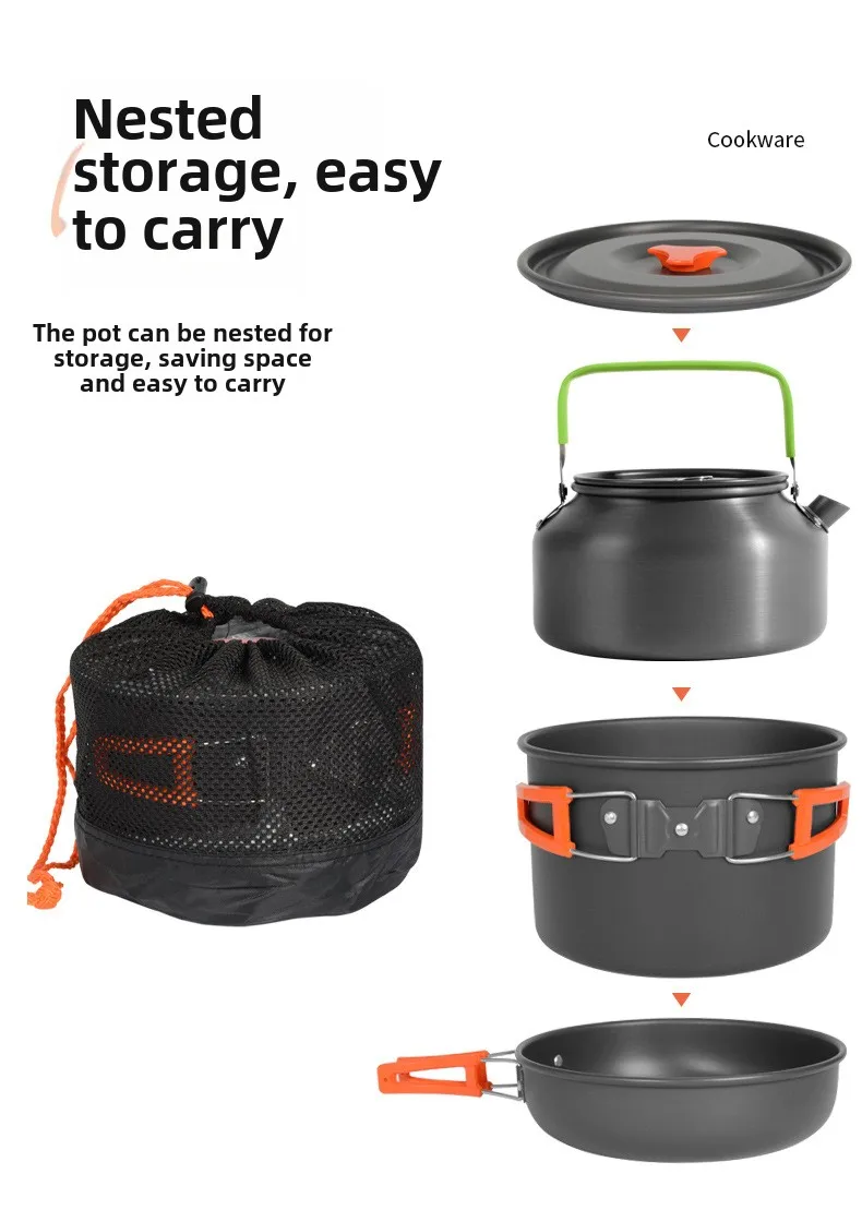 DS-308 アウトドア大容量調理キット、入れ子式で持ち運び - Nesting Camping Cooking Set のレビューと価格