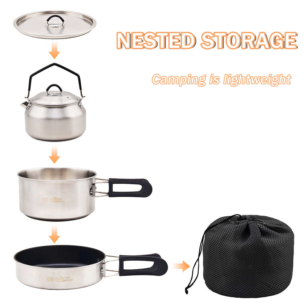 キャンプ調理器具セット ポータブル 304ステンレス製調理器 - Camping Cooking Set Large のレビューと価格