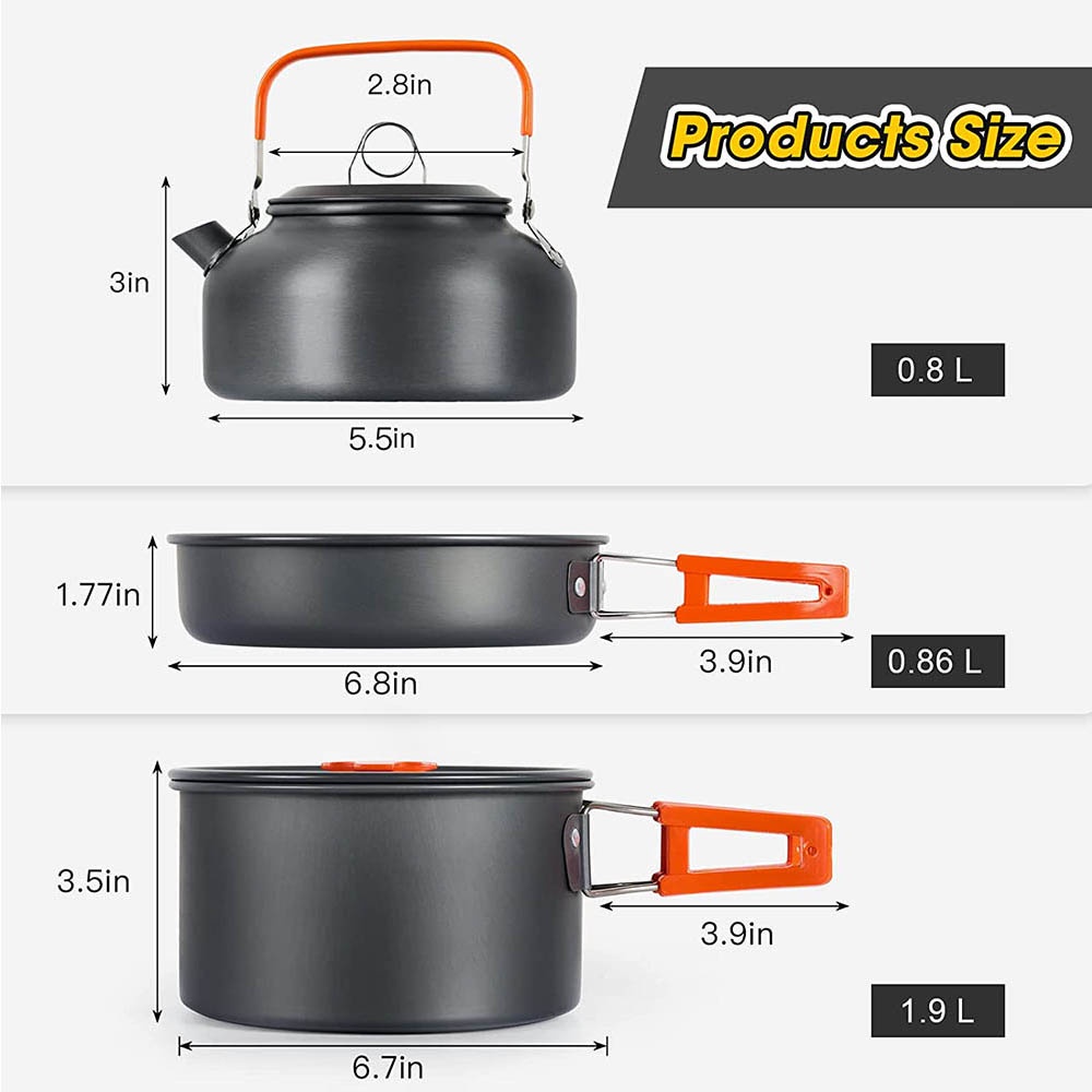 アウトドアキャンプ用調理セット、ノンスティック鍋入れ子式収納 - Nesting Camping Cooking Set のレビューと価格