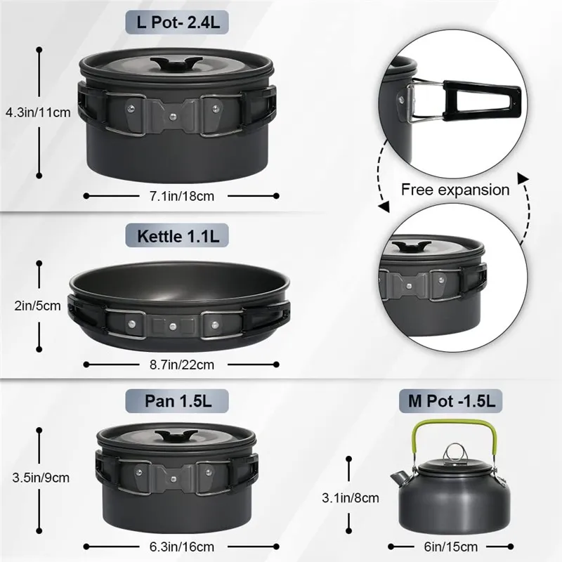 ポータブルキャンプ調理器具セット ネスティングデザイン アウ - Nesting Camping Cooking Set のレビューと価格