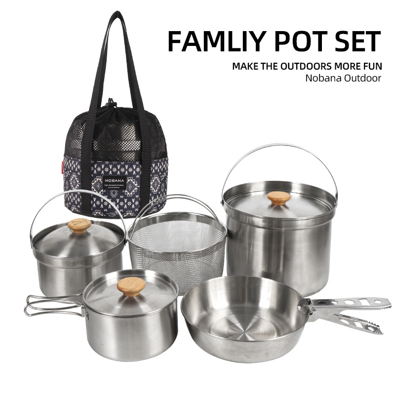 NOBANA 最新の屋外ステンレス鋼ポットセットキャンプファ - Camping Cooking Ware Set のレビューと価格