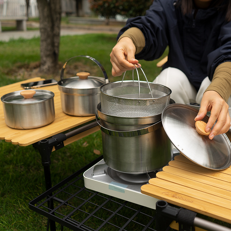 NOBANA 最新の屋外ステンレス鋼ポットセットキャンプファ - Camping Cooking Ware Set のレビューと価格