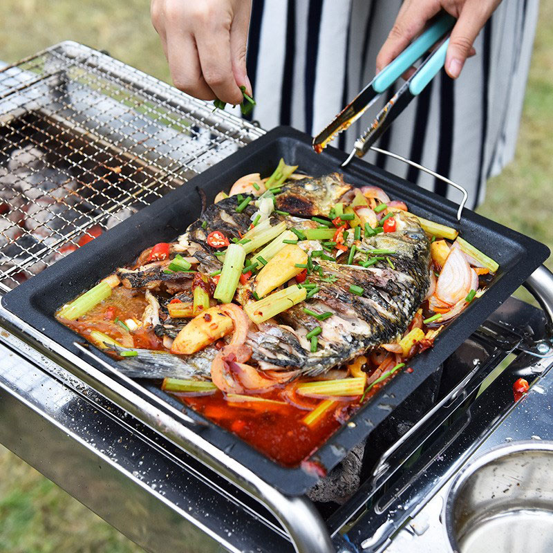 屋外用厚い四角グリルパン 2つのハンドル付き ポータブルノン - Camping Cooking Hardware のレビューと価格