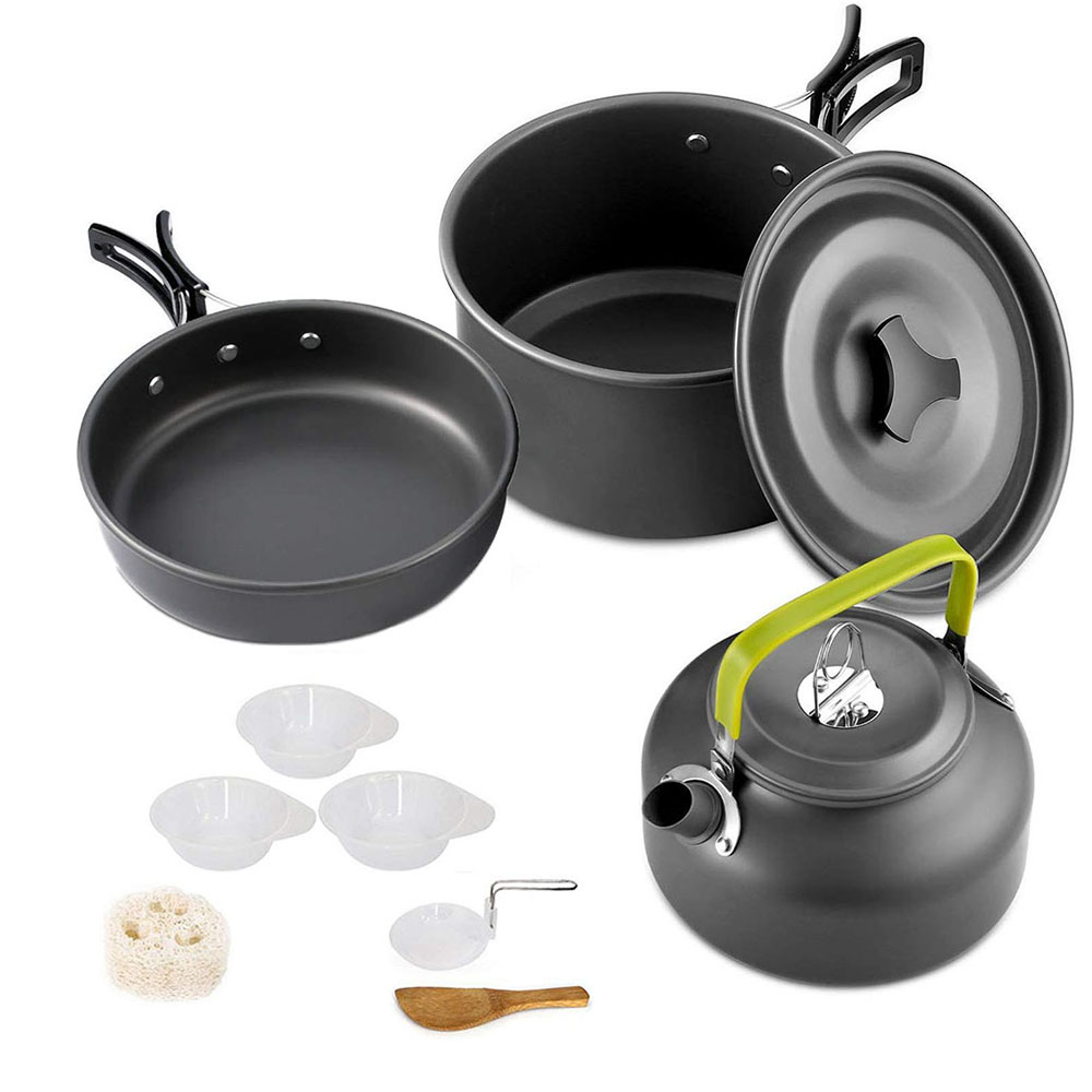 持ち運びに便利なアルミ製調理器具セット,野外調理器具,ハイキ - Camping Cooking Set Large のレビューと価格