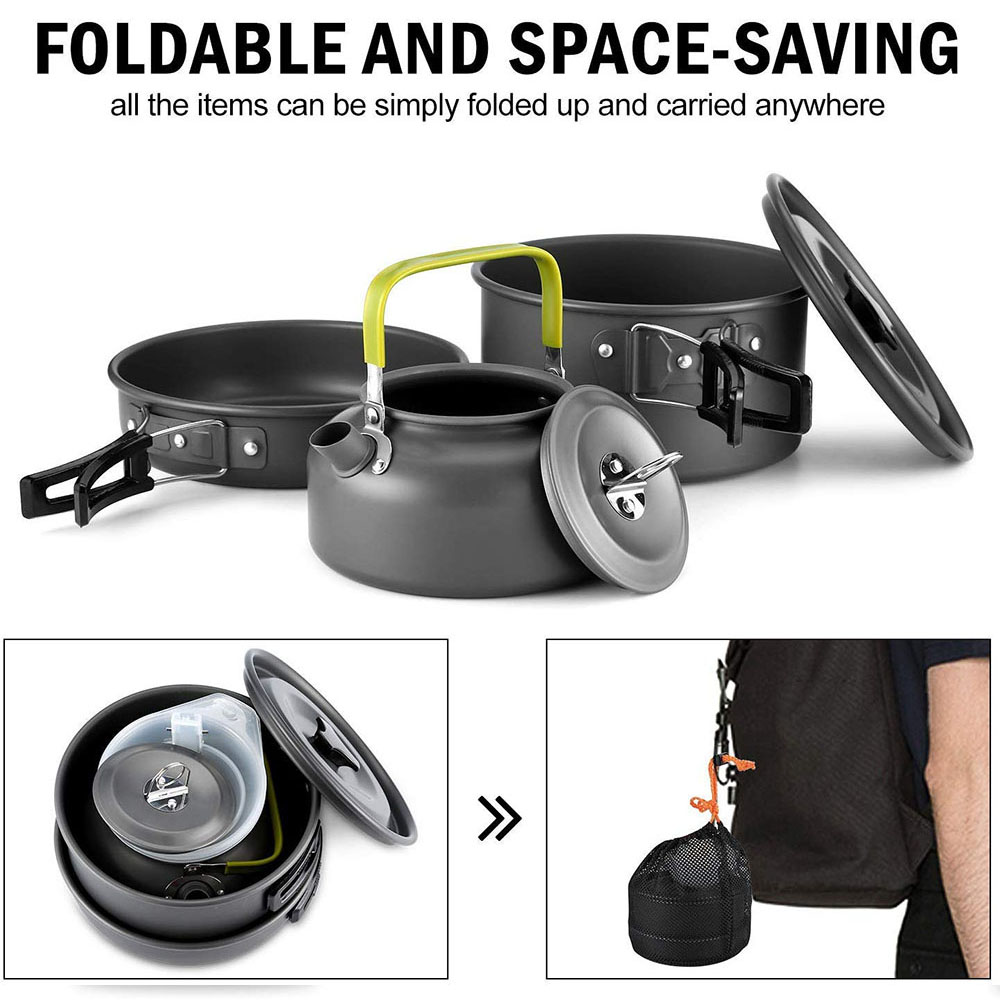 持ち運びに便利なアルミ製調理器具セット,野外調理器具,ハイキ - Camping Cooking Set Large のレビューと価格