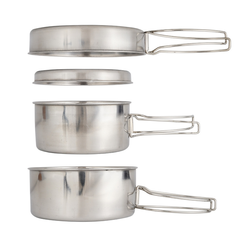 CLS 4ピースステンレス製キャンプ調理器具セット ポータブ - Nesting Camping Cooking Set のレビューと価格
