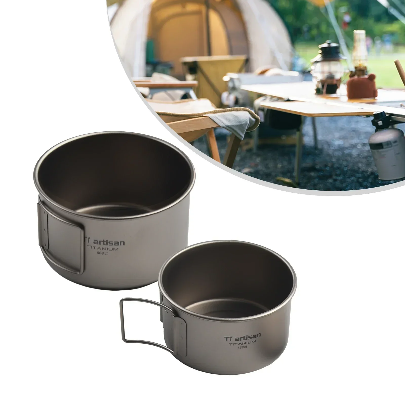 キャンプ用折りたたみハンドル付きチタンボウル、ディナーフード - Camping Cooking Hardware のレビューと価格