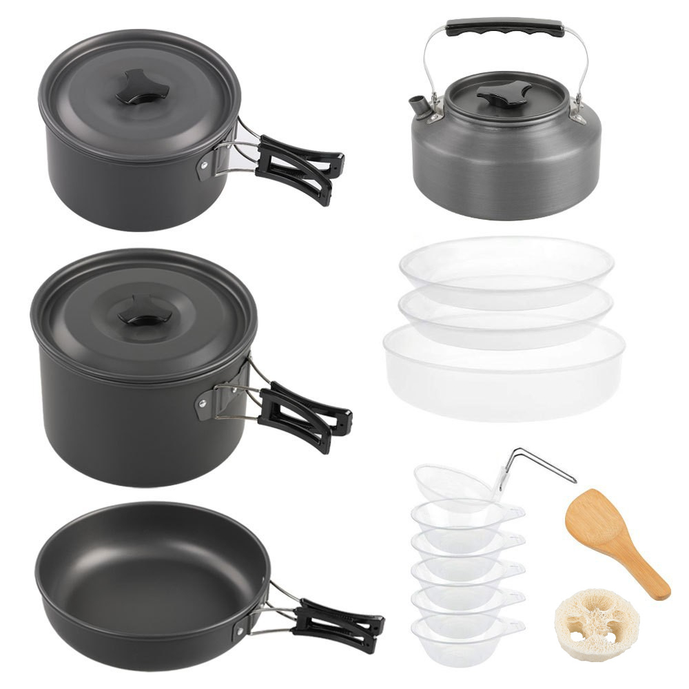 屋外用大型調理器具セット、2～4人用入れ子式鍋セット、キャン - Camping Cooking Set Large のレビューと価格