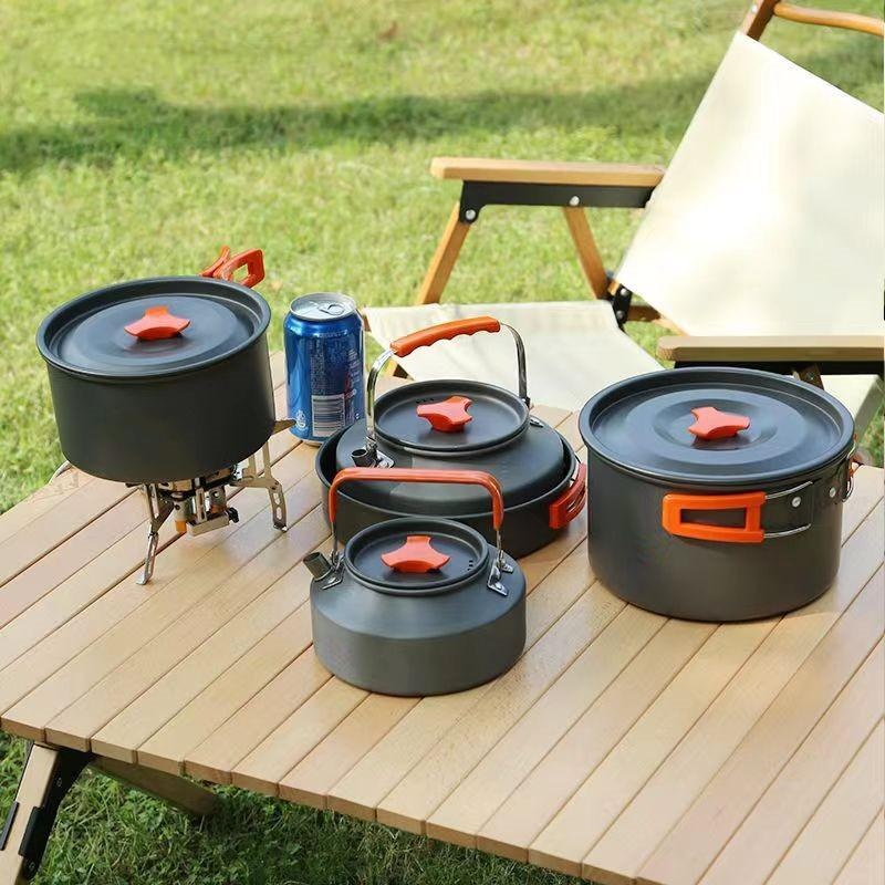 ポータブルアルミ製キャンプ調理器具キット 軽量アウトドアクッ - Camping Cooking Set Large のレビューと価格