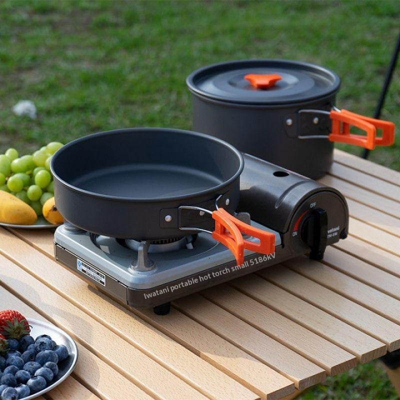 ポータブルアルミ製キャンプ調理器具キット 軽量アウトドアクッ - Camping Cooking Set Large のレビューと価格