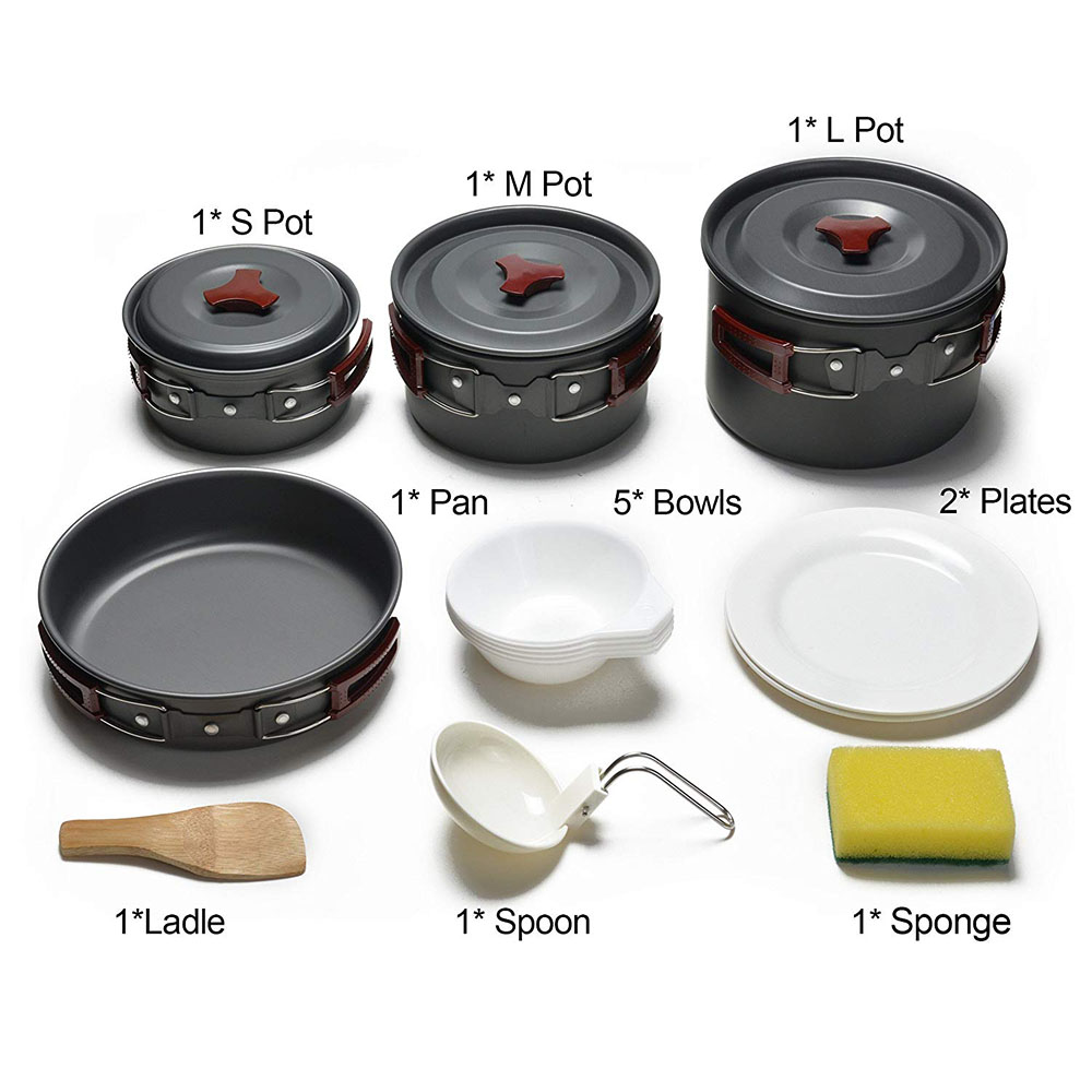 アウトドア キャンプ調理器具キット ノンスティック キャンプ - Camping Cooking Set Large のレビューと価格