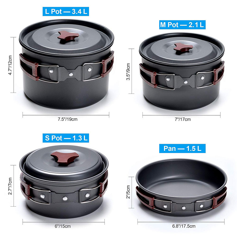 アウトドア キャンプ調理器具キット ノンスティック キャンプ - Camping Cooking Set Large のレビューと価格
