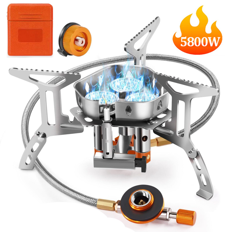 5800Wハイパワーキャンプ用ガスストーブ、防風屋外用ガスス - Camping Cooking Windshield のレビューと価格
